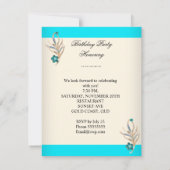 ティール(緑がかった色)エレガントブルークリームホワイトジュエルバースデーパーティー 招待状 (裏面)