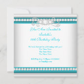 ティール（緑がかった色）エレガントブルーシルバーダイヤモンドバースデーパーティー 招待状 (裏面)