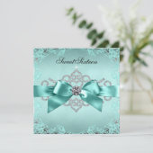 ティール（緑がかった色）エレガントブルースウィート16バースデーパーティー 招待状 (スタンド正面)