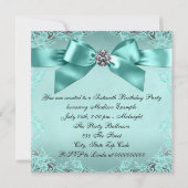 ティール（緑がかった色）エレガントブルースウィート16バースデーパーティー 招待状 (裏面)