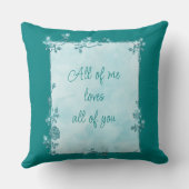 ティール（緑がかった色）エレガントブルースパークルフレームバレンタイン クッション (裏面)