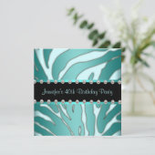 ティール（緑がかった色）エレガントブルーゼブラ女性40th誕生日パーティー 招待状 (スタンド正面)