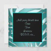 ティール（緑がかった色）エレガントブルーゼブラ女性40th誕生日パーティー 招待状 (裏面)