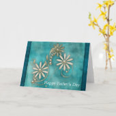 ティール(緑がかった色)エレガントブルーハッピーファーザーの日帰りグリーティングカード カード (黄色い花)