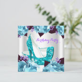 ティール（緑がかった色）エレガントブルーパープルハイヒール誕生日パーティー2 招待状 (スタンド正面)