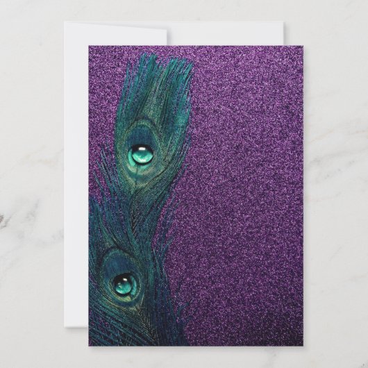 ティール(緑がかった色)エレガントブルーパープルピーコックブライダルシャワー 招待状 (裏面)