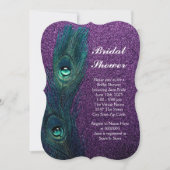 ティール(緑がかった色)エレガントブルーパープルピーコックブライダルシャワー 招待状 (正面)