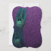 ティール(緑がかった色)エレガントブルーパープルピーコックブライダルシャワー 招待状 (裏面)