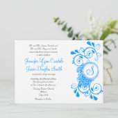 ティール（緑がかった色）エレガントブルーフローリッシュモノグラムウェディングアクト 招待状 (スタンド正面)