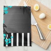 ティール（緑がかった色）エレガントブルーブロッサムブラックアジア竹 キッチンタオル (四つ折り)