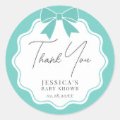 ティール(緑がかった色)エレガントブルーボウブライダルシャワーサンキューユー ラウンドシール (正面)