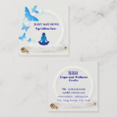 ティール(緑がかった色)エレガントブルー蝶瞑想ヨガ スクエア名刺 (正面/裏面)