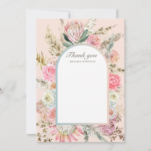 ティール(緑がかった色)エレガントボヘミアフローラサンキューカード サンキューカード (正面)