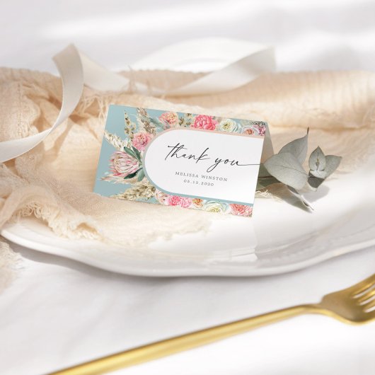 ティール(緑がかった色)エレガントボヘミアンフローラサンキューカード カード