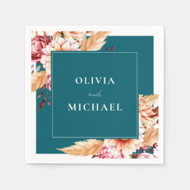 ティール（緑がかった色）エレガントボホシックフローラ結婚ズ スタンダードカクテルナプキン