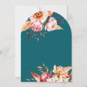 ティール(緑がかった色)エレガントボホシックフローラ結婚ズ 招待状 (裏面)