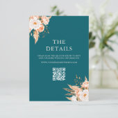 ティール（緑がかった色）エレガントボホシック秋フローラ結婚ズ エンクロージャーカード (スタンド正面)