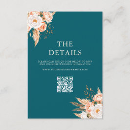 ティール（緑がかった色）エレガントボホシック秋フローラ結婚ズ エンクロージャーカード