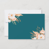 ティール（緑がかった色）エレガントボホシック秋フローラ結婚ズ 出欠カード (裏面)