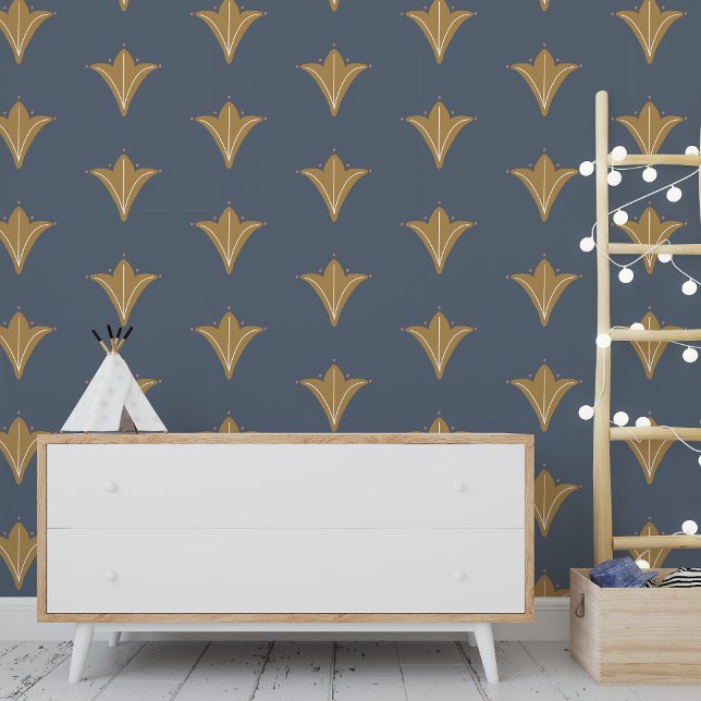 ティール（緑がかった色）エレガントマスタード北欧パターン 壁紙 (Elegant Teal Mustard Nordic Pattern Wallpaper)