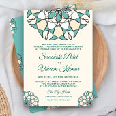 ティール（緑がかった色）エレガントマンダラインディアン結婚式招待状 招待状