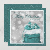 ティール（緑がかった色）エレガントメリークリスマスホリデーカード シーズンカード (正面/裏面)
