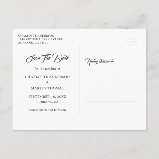 ティール(緑がかった色)エレガントメーソンジャールウッドウェディング日付を保存 案内ポストカード (裏面)