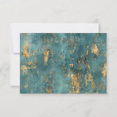 ティール（緑がかった色）エレガントモダン金ゴールド結婚アート 出欠カード (裏面)
