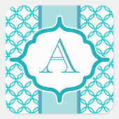 ティール(緑がかった色)エレガントモノグラムステッカー スクエアシール (正面)