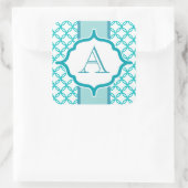 ティール(緑がかった色)エレガントモノグラムステッカー スクエアシール (バッグ)