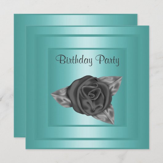 ティール（緑がかった色）エレガントローズブド誕生日招待状 招待状 (正面/裏面)