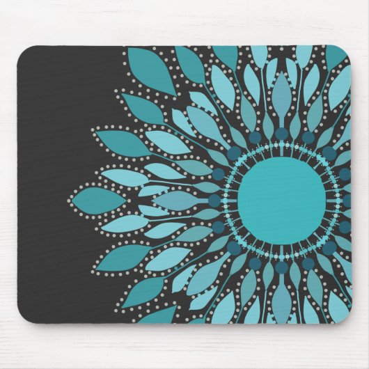 ティール（緑がかった色）エレガントロータスフラワースタイリッシュ マウスパッド (正面)