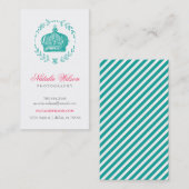 ティール(緑がかった色)エレガントヴィンテージクラウン垂直 名刺 (正面/裏面)