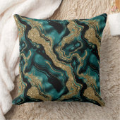 ティール(緑がかった色)エレガント及び金ゴールドグリッターアガート模様 クッション (ブランケット)