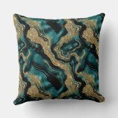 ティール(緑がかった色)エレガント及び金ゴールドグリッターアガート模様 クッション (裏面)