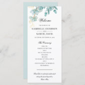 ティール（緑がかった色）エレガント及び金ゴールドユーカリ結婚式 プログラム (正面/裏面)