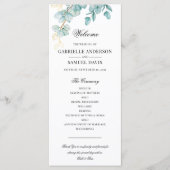 ティール（緑がかった色）エレガント及び金ゴールドユーカリ結婚式 プログラム (正面)