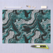 ティール（緑がかった色）エレガント及び銀グリッターアゲート誕生日 薄葉紙 (クラフト)