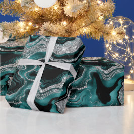 ティール（緑がかった色）エレガント及び銀グリッターアゲート酸誕生日 ラッピングペーパー