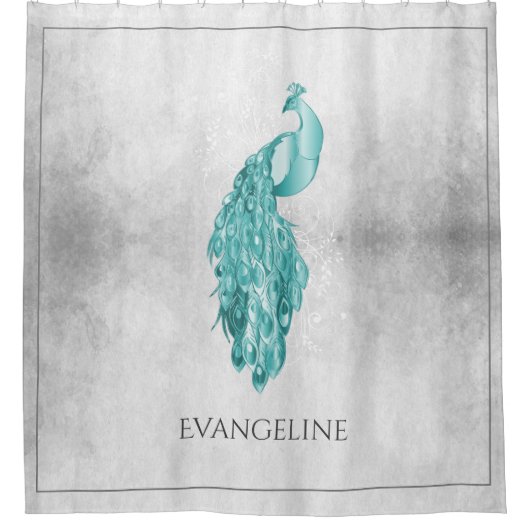 ティール（緑がかった色）エレガント孔雀シャワーカーテン シャワーカーテン (正面)