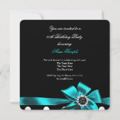 ティール(緑がかった色)エレガント白黒水玉模様誕生日パーティー 招待状 (裏面)