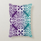 ティール(緑がかった色)エレガント紫と白の模様 アクセントクッション (正面(垂直))