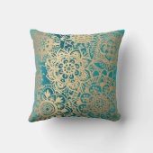 ティール(緑がかった色)エレガント緑金ゴールド曼荼羅図 クッション (裏面)