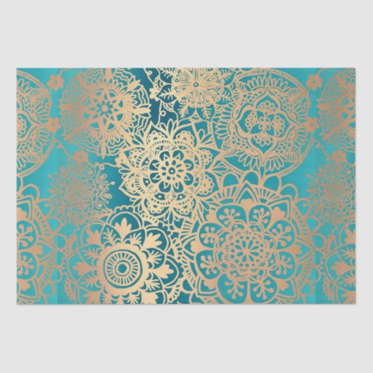 ティール（緑がかった色）エレガント緑金ゴールド曼荼羅図 薄葉紙 (正面)