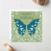 ティール（緑がかった色）エレガント蝶つる植物ハッピーバースデー ノートカード (正面/裏面インサイチュ)