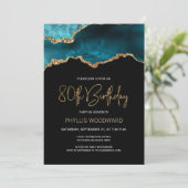 ティール(緑がかった色)エレガント金ゴールドアガテ80誕生日 招待状 (スタンド正面)