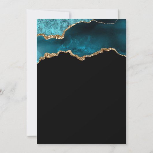 ティール（緑がかった色）エレガント金ゴールドアガート90番目の誕生日招待状 (裏面)