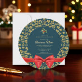 ティール（緑がかった色）エレガント金ゴールドクリスマスビジネスパーティー招待状 招待状