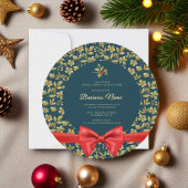 ティール（緑がかった色）エレガント金ゴールドクリスマスビジネスパーティー招待状 招待状