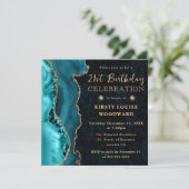 ティール（緑がかった色）エレガント金ゴールドグリッターアゲート21歳の誕生日 招待状 (スタンド正面)